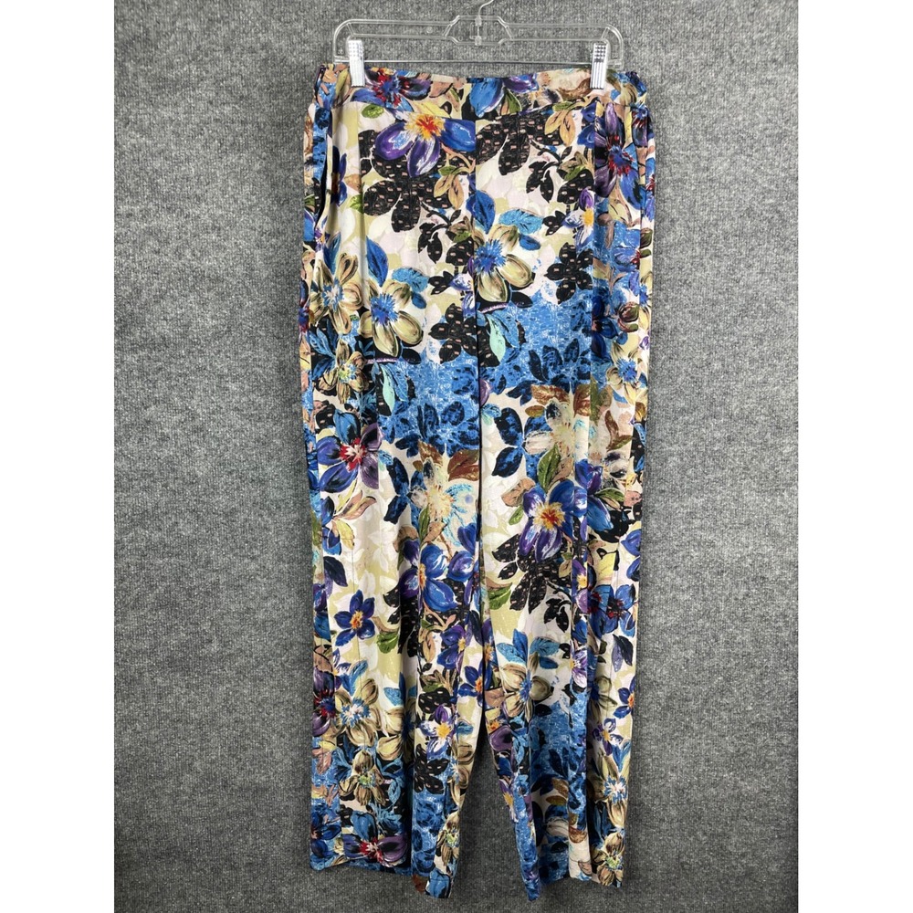 Cupio Floral Wide Leg Pants Womens XL Blue Purple Excellent Pockets Crepe‎